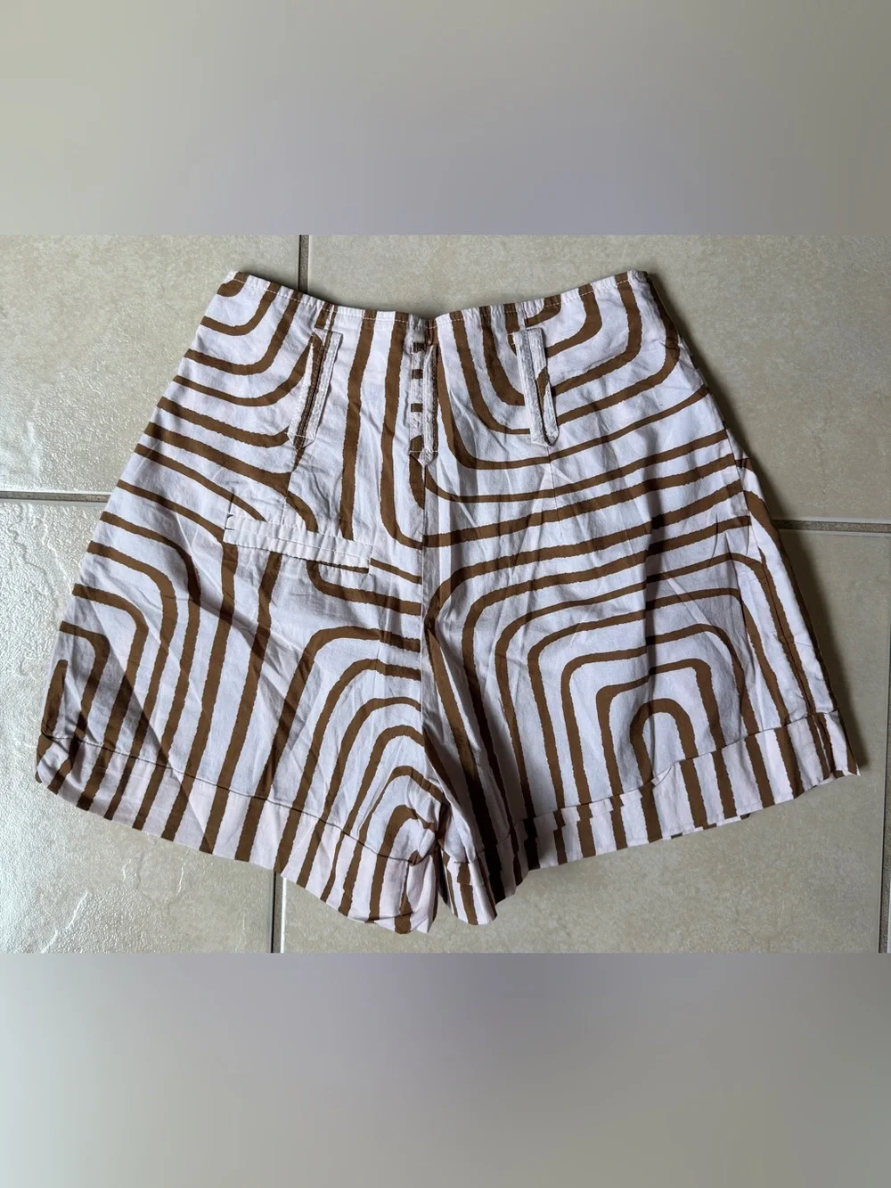 Mango MNG Women's High Waist Abstract Geometric Print Cotton Shorts Size US 2